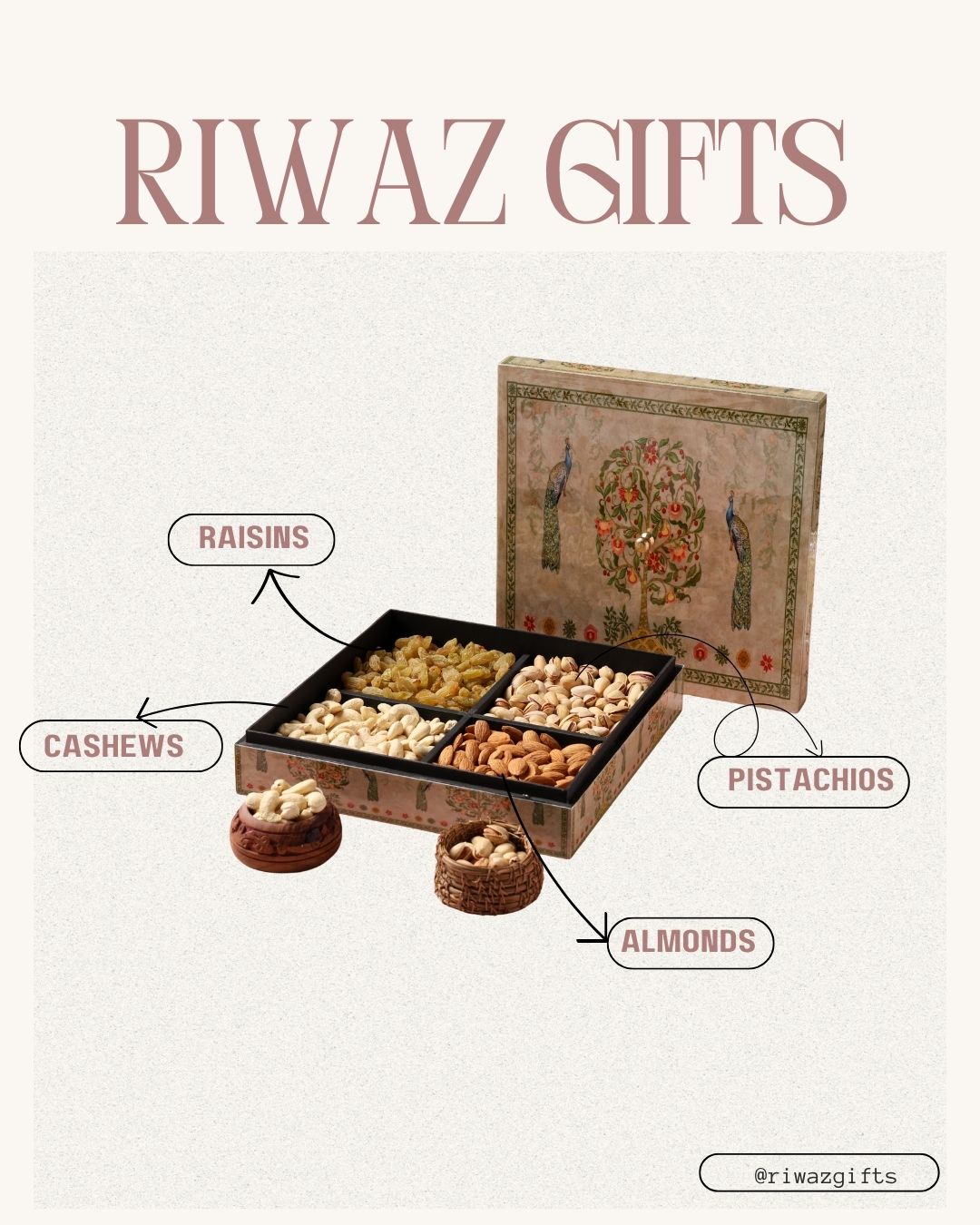 Riwaz Elite Enamel Peacock Dry Fruit Gift Box | Assorted Almonds, Cashews, Pistachios & Raisins | Premium Festive Hamper for Rakhi, Diwali