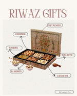Riwaz Elite Enamel Peacock Designer Dry Fruit Gift Box | 6 Column with Almonds, Cashews, Raisins, Pistachios, Walnuts & Khumani | Premium Hamper