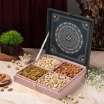 Riwaz Premium Matt Natural Gift Box | Designer 4-Column Selection of Almonds, Cashews, Pistachios & Raisins | A Thoughtful & Elegant Gift