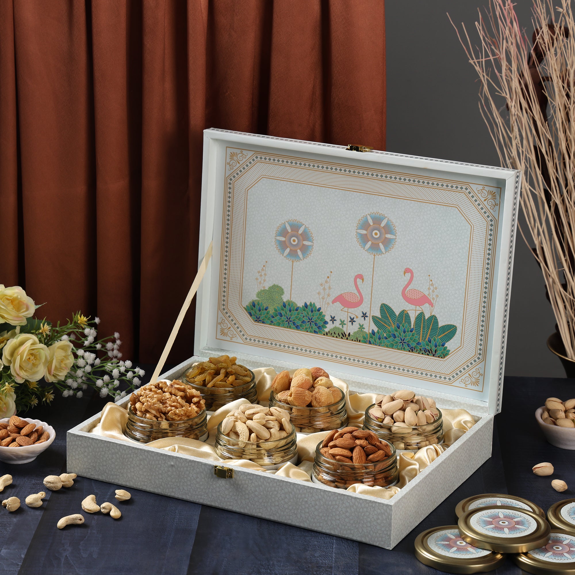 Riwaz Pink Fairy Dry Fruit Gift Box  | Premium 6-Jar Set | Almonds, Cashews, Pistachios , Walnuts , Figs & Raisins| Luxury Elegant & Reusable Gift Hamper