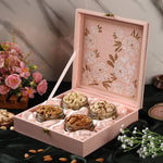 Riwaz Gifts Floral Genda Premium Dry Fruit Gift Box | Premium 4-Jar Set | Almonds, Cashews, Pistachios , Walnuts , Figs & Raisins| Luxury Elegant