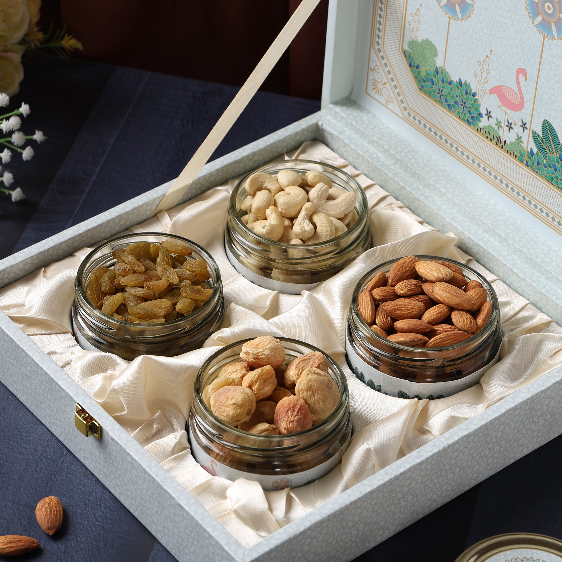 Riwaz Luxury Pink Fairy Gift Box – Premium 4-Jar Set with Almonds, Cashews, Pistachios & Khumani | Ideal for Weddings, Festivals & Corporate Gifting