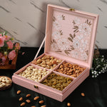 Riwaz Premium Flower Genda Gift Box | Premium 4- column Set | Almonds, Cashews, Pistachios , Walnuts , Figs & Raisins | Luxury Elegant & Reusable Gift Hamper | High Protein & Immunity Booster Assortment