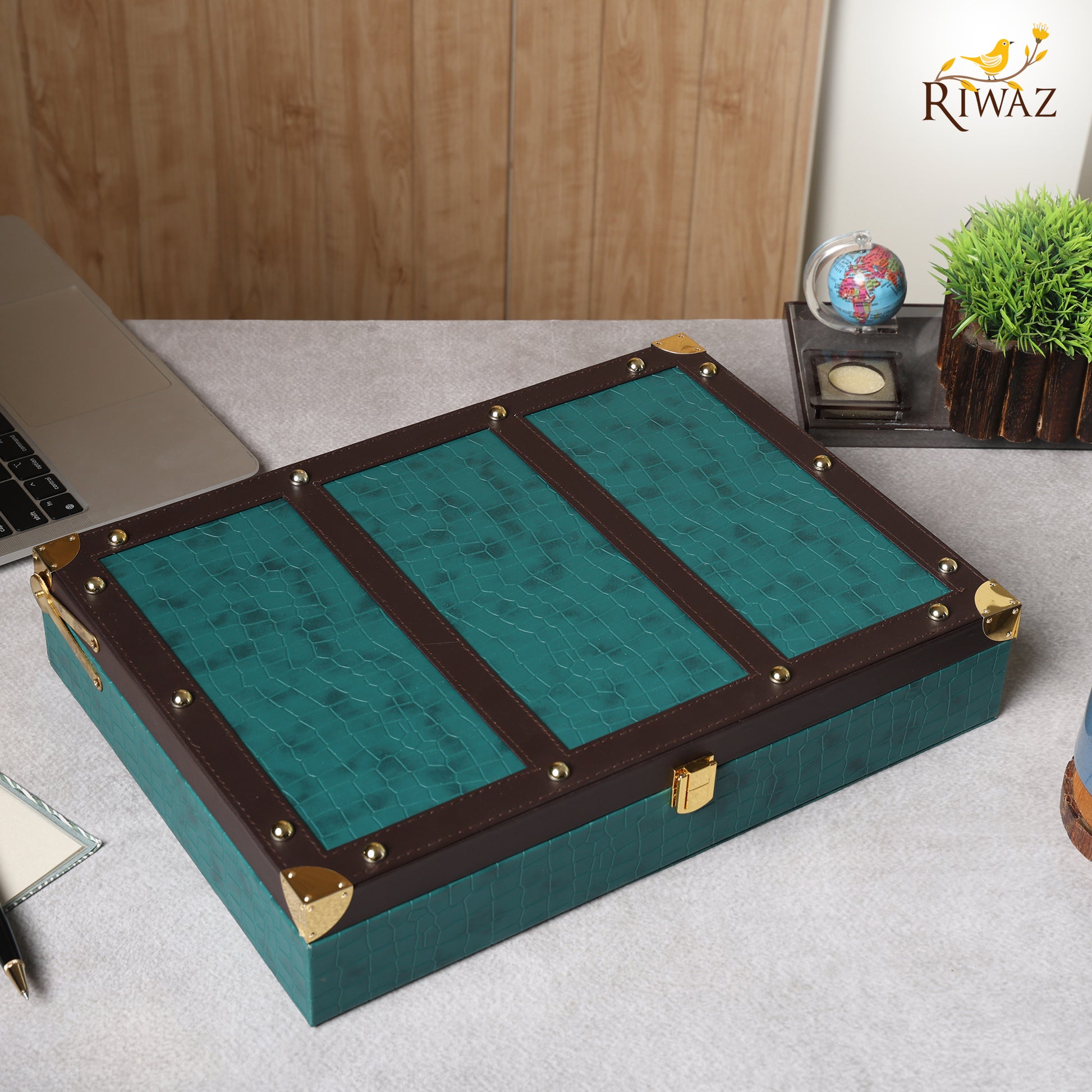 Riwaz Luxury Dry Fruit Gift Box with 6 Glass Jars – Almonds, Cashews, Pistachios, Walnuts, Raisins & Apricots | Premium Velvet-Lined Hamper for Diwali, Rakhi, Corporate & Wedding Gifting