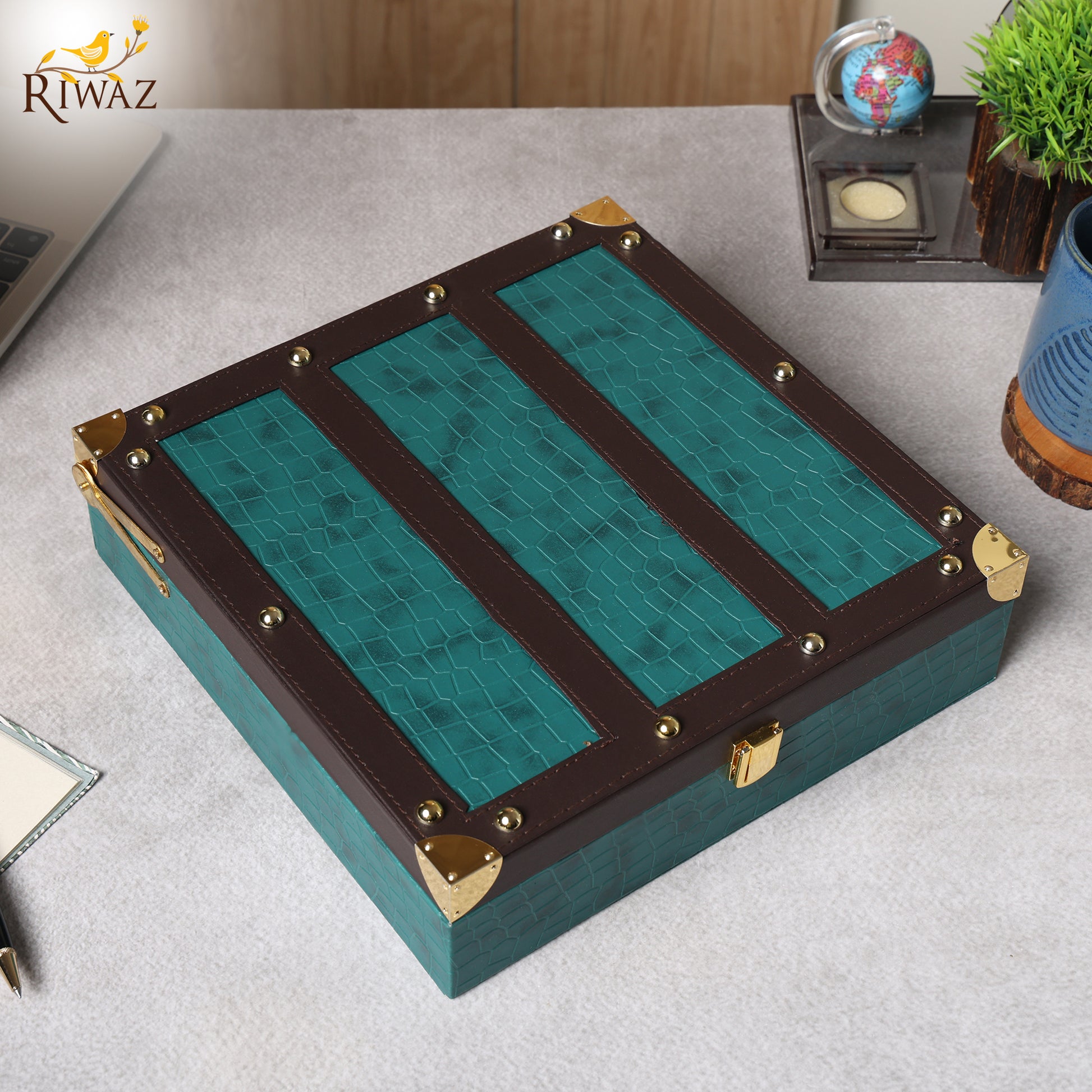Riwaz Premium Velvet Dry Fruit Gift Box | Elegant Teal Hamper Almonds, Cashews, Pistachios & Raisins | Perfect for Rakhi, Diwali, Wedding, Corporate & Festive Gifting