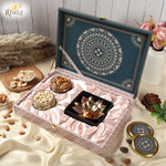Riwaz Prime Matt Natural Premium Gift Box | Almonds & Cashews with Elegant Lotus Brass Diya | A Thoughtful Hamper for Rakhi, Diwali
