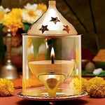 RIWAZ Medium Akhand Jyoti Brass Diya with Borosilicate Glass | Long-Lasting Oil Lamp for Puja, Meditation & Home Decor | Timeless Brass Craftsmanship