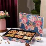 Riwaz Elite Dry Fruits Gift Box | Exquisite Enamel Pink Flower Designer | Premium Assorted Nuts & Dried Fruits: Almonds, Cashews, Raisins