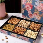 Riwaz Elite Dry Fruits Gift Box | Exquisite Enamel Pink Flower Designer | Premium Assorted Nuts & Dried Fruits: Almonds, Cashews, Raisins