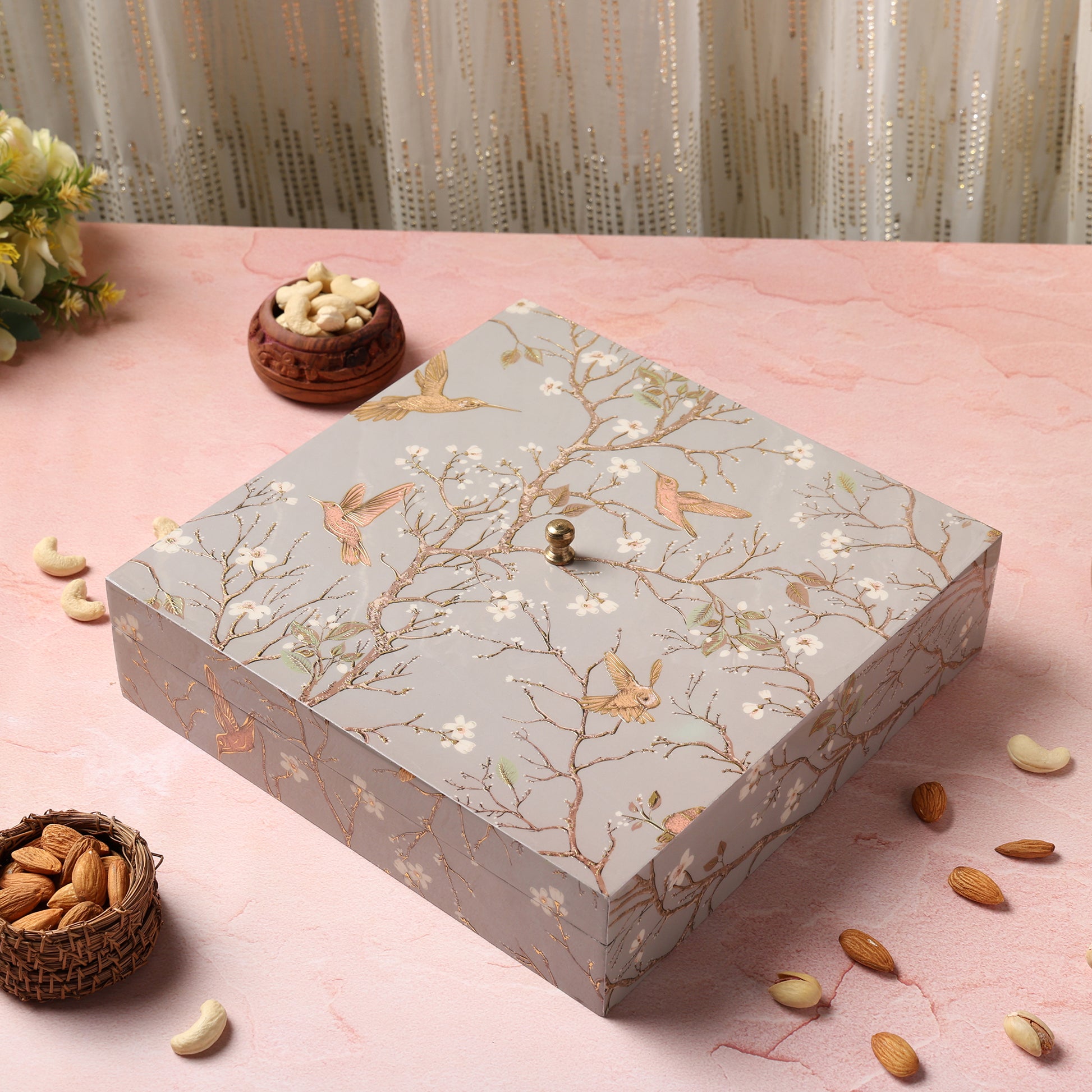 Riwaz Premium Dry Fruit Gift Box with Almonds, Cashews, Walnuts & Pistachios | Elegant Floral Bird Box for Diwali, Rakhi, Wedding & Corporate Gifting | Healthy Festive Hamper