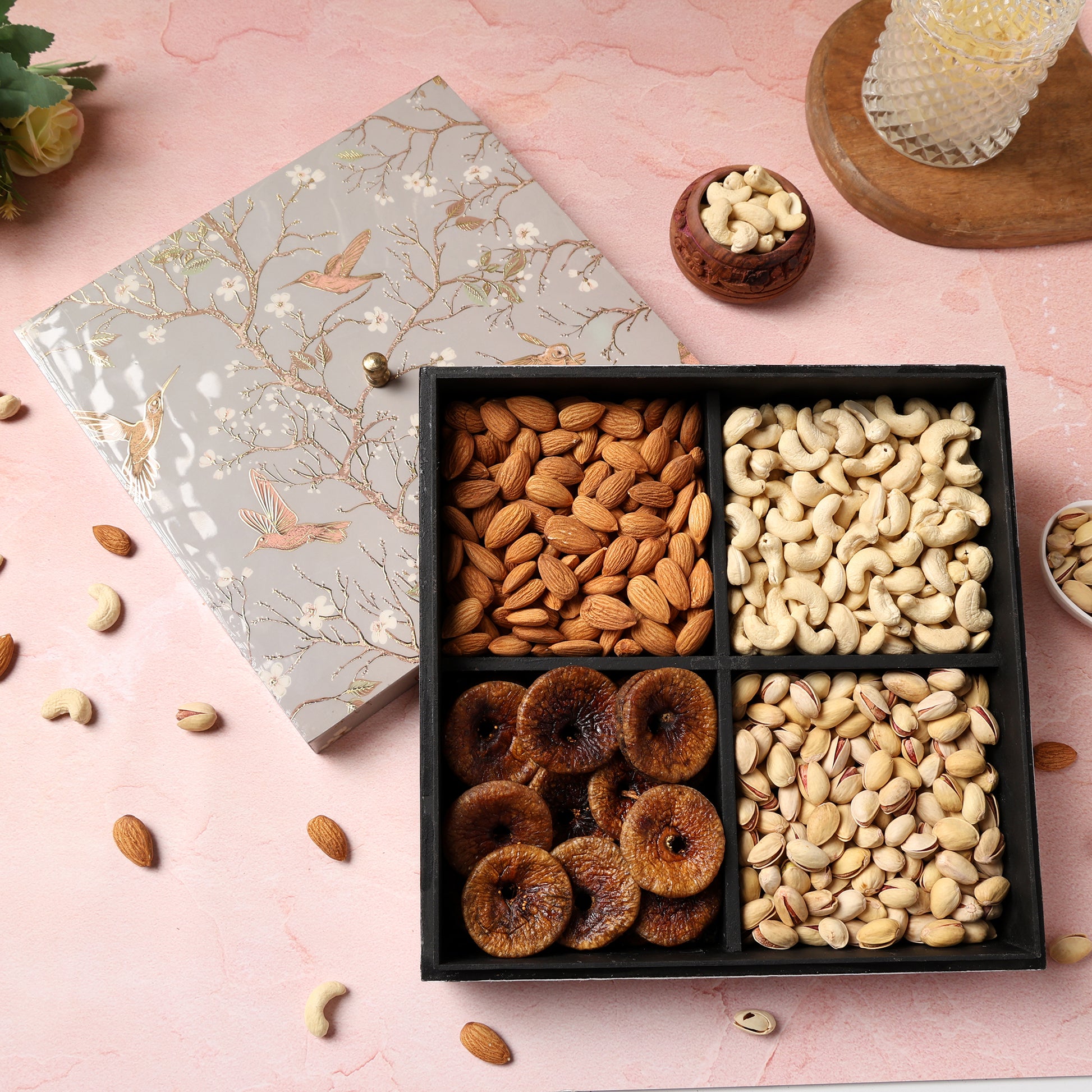 Riwaz Premium Dry Fruit Gift Box with Almonds, Cashews, Figs & Pistachios | Elegant Bird Design Box | Healthy & Festive Gift Hamper for Diwali, Rakhi, Weddings & Corporate Gifting