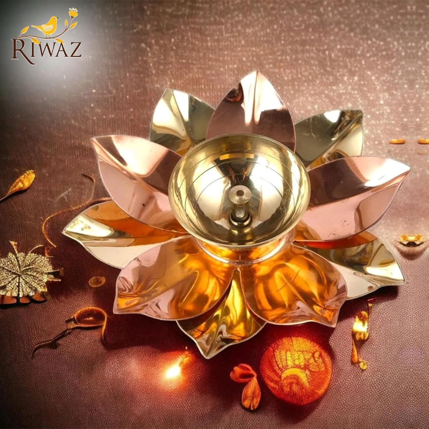 Lotus Shape Brass Diya for Puja | Traditional Oil Lamp for Home Temple & Mandir |