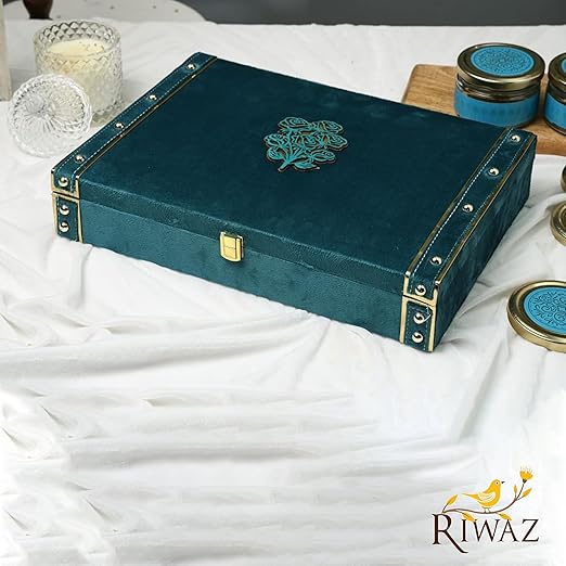 Riwaz Luxury Blue Suede Dryfruits Box