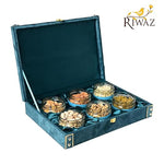 Riwaz Heritage Luxury Blue Velvet Dry Fruit Gift Box  | Premium 6-Jar Set | Almonds, Cashews, Pistachios , Walnuts , Figs & Raisins| Luxury Elegant & Reusable Gift Hamper | High Protein & Immunity Booster Assortment |
