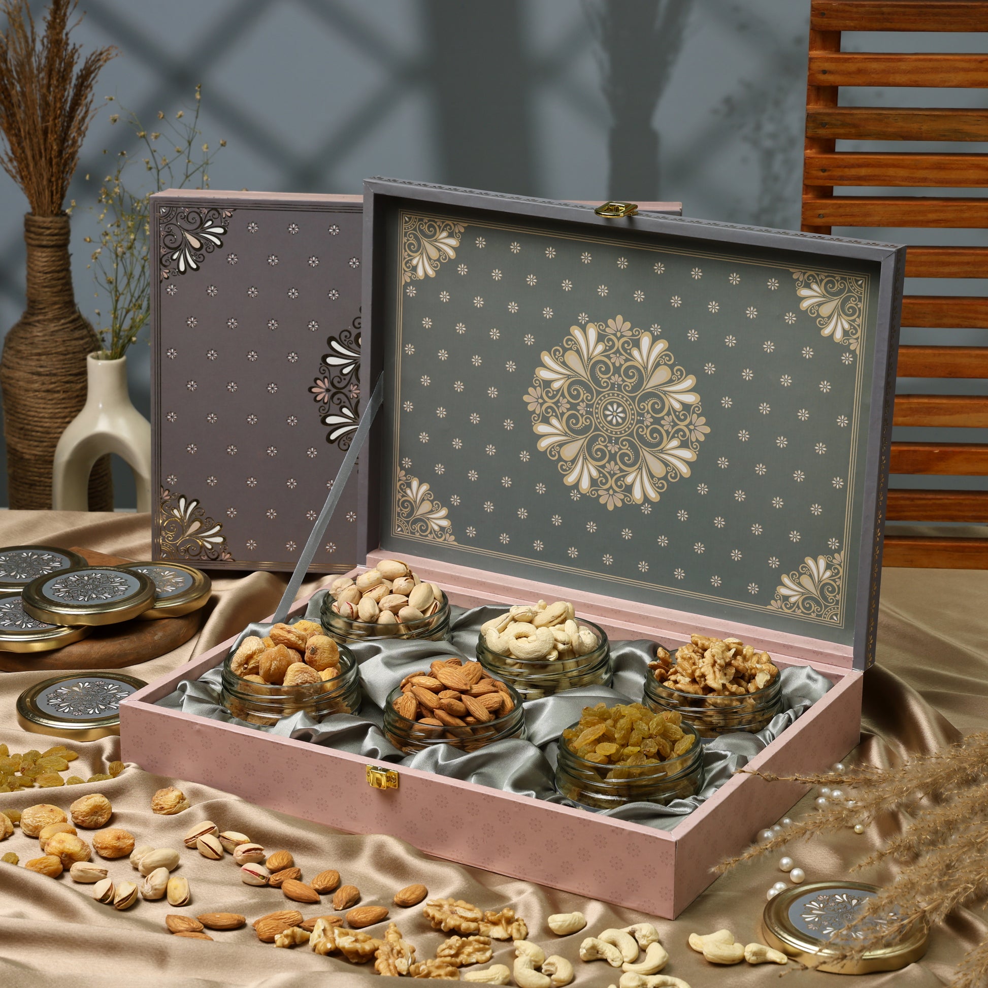 Riwaz Premium Twin Shade Dry Fruit Gift Box - Luxury Assorted Dry Fruits & Nuts Hamper | Elegant Gourmet Present for Diwali, Rakhi, Corporate Gifting