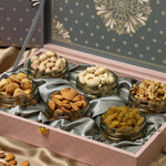 Premium Riwaz Matt Finish Natural Dry Fruit Box | Premium 6-Jar Set | Almonds, Cashews, Pistachios , Walnuts , Figs & Raisins| Luxury Elegant & Reusable Gift Hamper