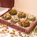 Riwaz Pink Suede Dry Fruit box  | Premium 6-Jar Set | Almonds, Cashews, Pistachios , Walnuts , Figs & Raisins| Luxury Elegant & Reusable Gift Hamper