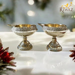 Brass Diya for Puja & Home Decor | Traditional Diya Stand Oil Lamp | Elegant Decorative Diya for Temple, Pooja & Diwali Gifting (Set of 2)