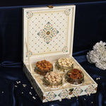 Luxury Riwaz White Marble Dry Fruit Box |  Premium 4-Jar Set | Almonds, Cashews, Pistachios , Walnuts , Figs & Raisins| Luxury Elegant & Reusable