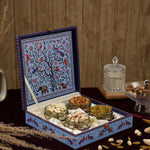 Riwaz Premium Blue Peacock Gift Box |  Premium 4-Jar Set | Almonds, Cashews, Pistachios , Walnuts , Figs & Raisins| Luxury Elegant & Reusable Gift