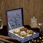 Riwaz Premium Blue Peacock Gift Box |  Premium 4-Jar Set | Almonds, Cashews, Pistachios , Walnuts , Figs & Raisins| Luxury Elegant & Reusable Gift