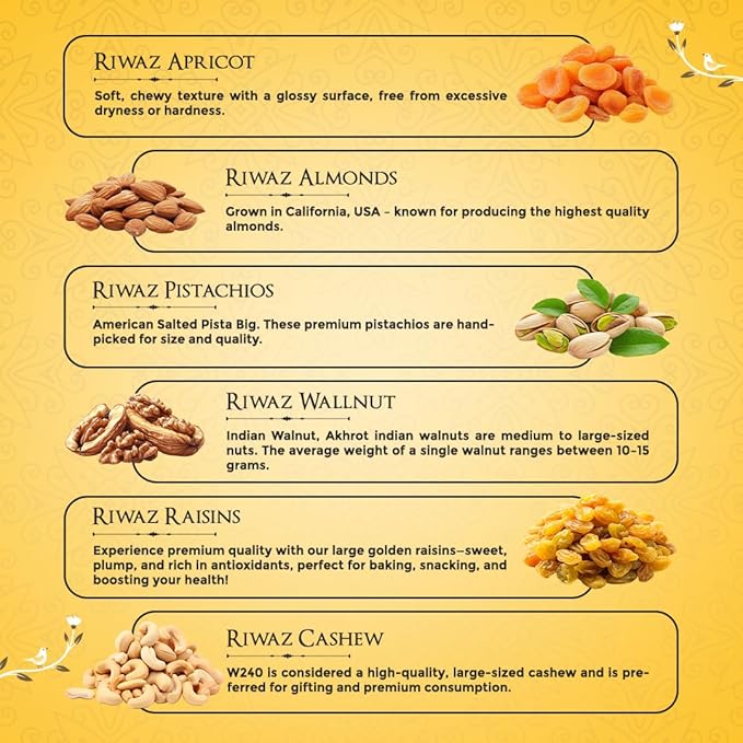 Riwaz Luxury Rajwada Dry Fruit Gift Box   | Premium 6-Jar Set | Almonds, Cashews, Pistachios , Walnuts , Figs & Raisins | Luxury Elegant & Reusable Gift Hamper | High Protein & Immunity Booster Assortment