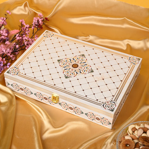 Luxury Riwaz White Marble Dry Fruit Box | Perfect Gift for Diwali, Rakhi, Weddings & Corporate