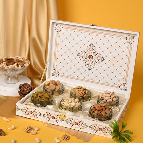 Luxury Riwaz White Marble Dry Fruit Box | Perfect Gift for Diwali, Rakhi, Weddings & Corporate