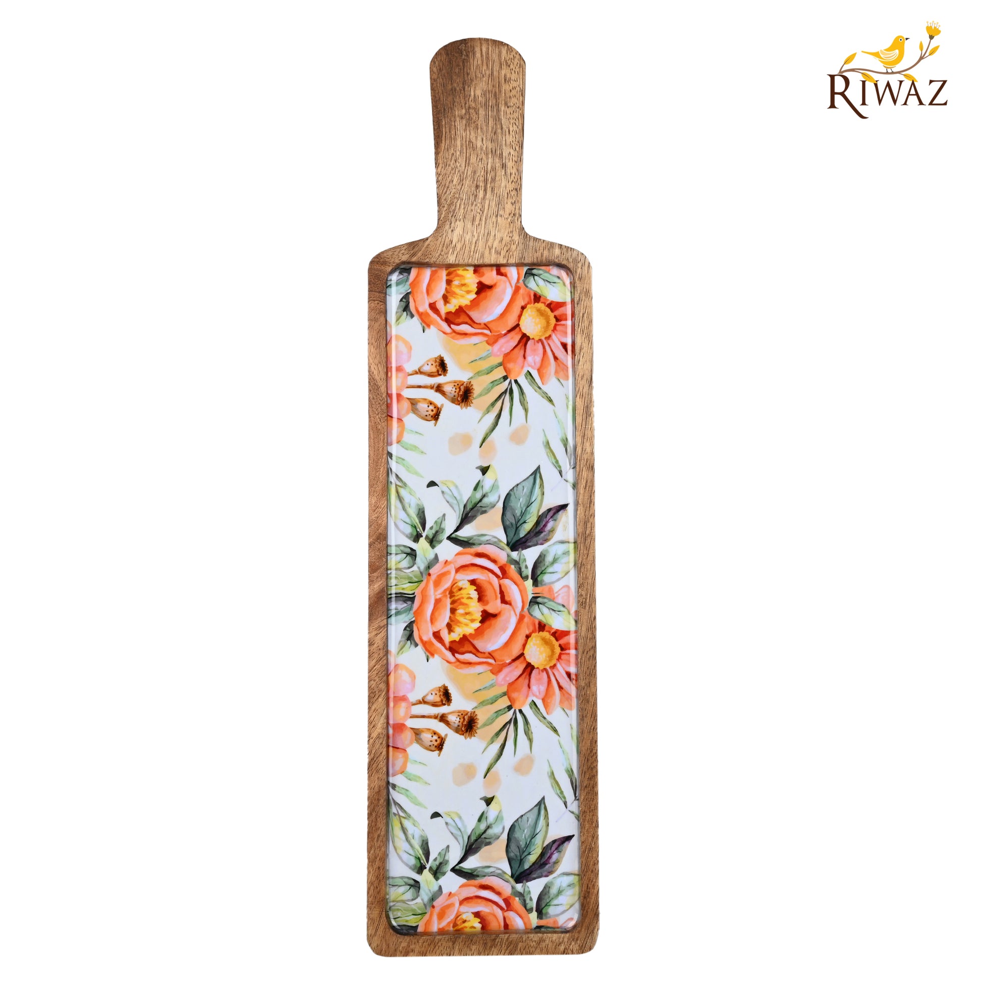 Riwaz Jungle-Themed Wooden Serving Platter with Handle | Handcrafted Mango Wood Tray with Striking Tiger Print Resin Inlay | Perfect for Serving Snacks, Cheese & Appetizers