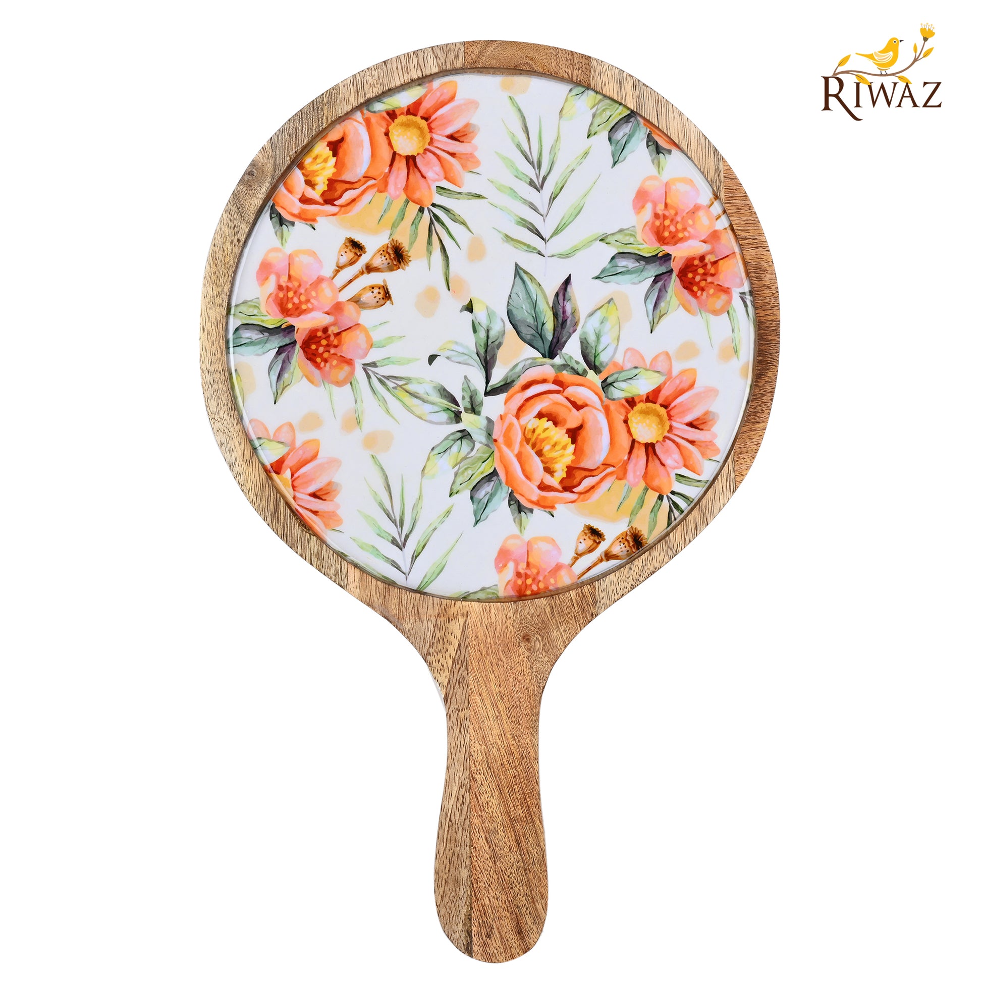 Riwaz Jungle-Themed Round Wooden Serving Platter | Handcrafted Mango Wood Tray with Bold Tiger Print Resin Inlay | Stylish Serveware for Snacks, Cheese & Appetizers