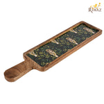 Riwaz Jungle-Themed Wooden Serving Platter with Handle | Handcrafted Mango Wood Tray with Striking Tiger Print Resin Inlay | Perfect for Serving