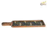 Riwaz Jungle-Themed Wooden Serving Platter with Handle | Handcrafted Mango Wood Tray with Striking Tiger Print Resin Inlay | Perfect for Serving