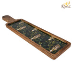 Riwaz Jungle-Themed Wooden Serving Platter with Handle | Handcrafted Mango Wood Tray with Striking Tiger Print Resin Inlay | Perfect for Serving