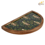Riwaz Jungle-Themed Half Moon Wooden Serving Platter | Handcrafted Mango Wood Tray with Tiger Print Resin Inlay | Elegant Serveware for Snacks