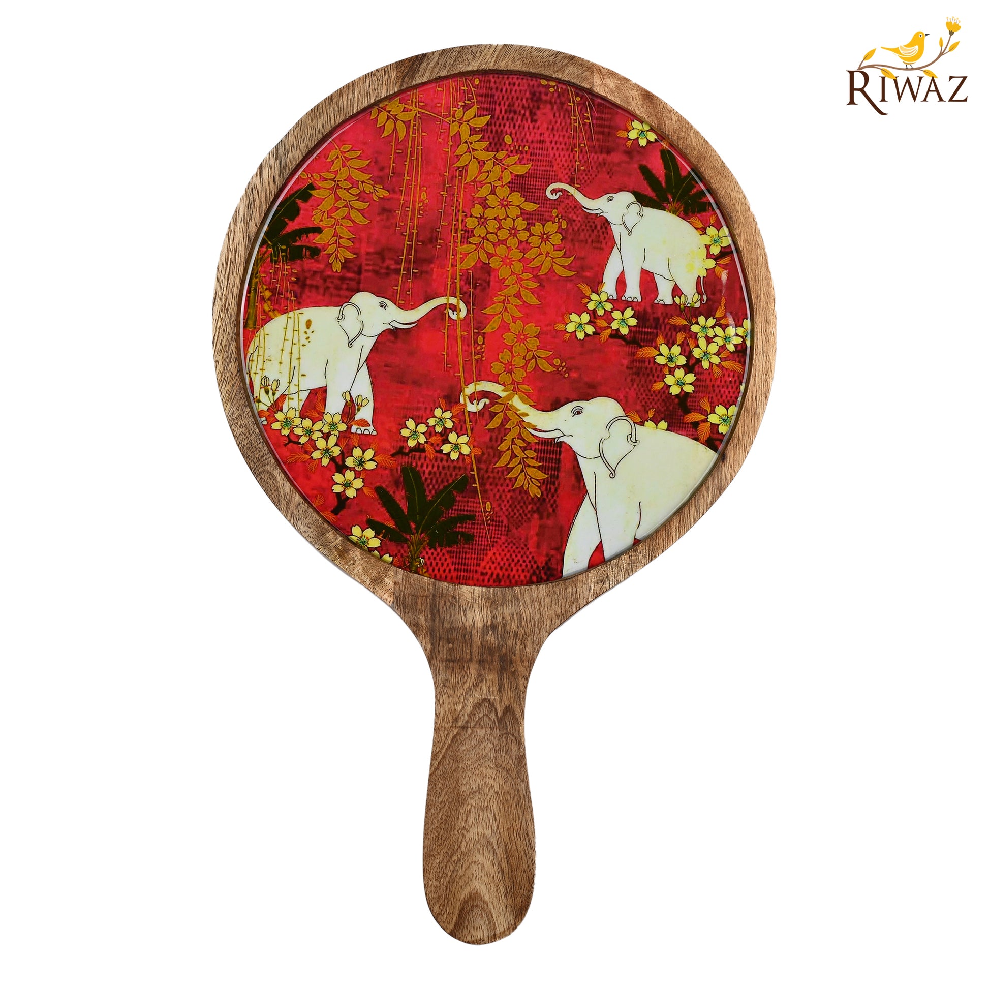 Riwaz Jungle-Themed Round Wooden Serving Platter | Handcrafted Mango Wood Tray with Bold Tiger Print Resin Inlay | Stylish Serveware for Snacks, Cheese & Appetizers