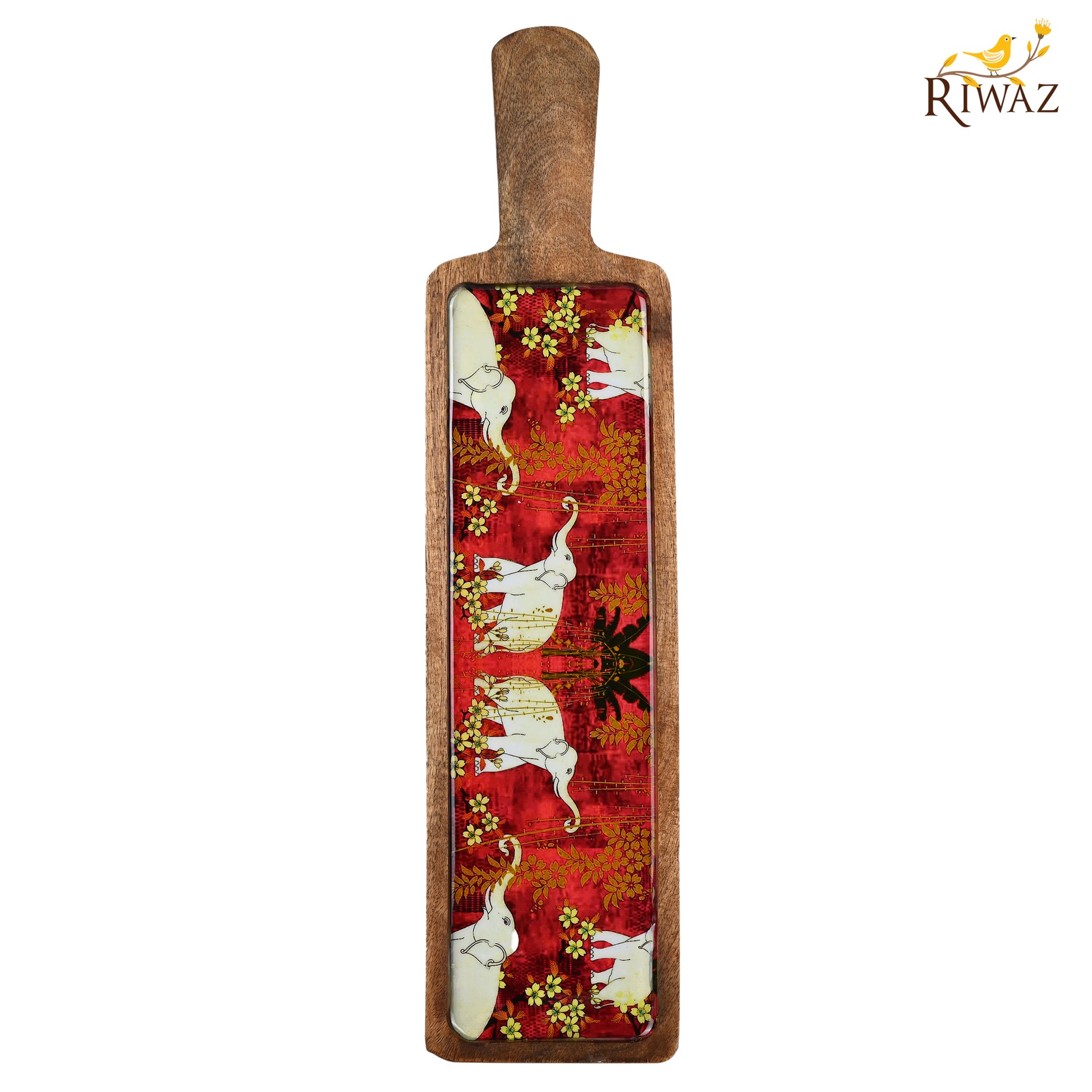 Riwaz Jungle-Themed Wooden Serving Platter with Handle | Handcrafted Mango Wood Tray with Striking Tiger Print Resin Inlay | Perfect for Serving Snacks, Cheese & Appetizers