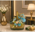 Luxury Green Faux Leather & Cane Basket Rakhi Gift Hamper