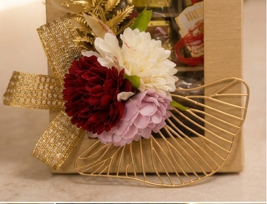 Luxury Pinewood Rakhi Gift Hamper | Dry Fruit & Chocolates Box
