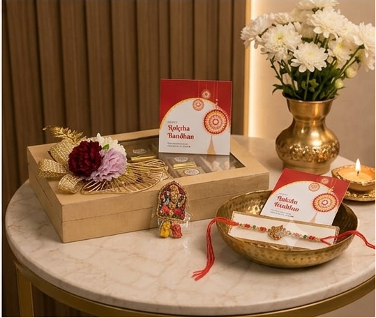 Luxury Pinewood Rakhi Gift Hamper | Dry Fruit & Chocolates Box