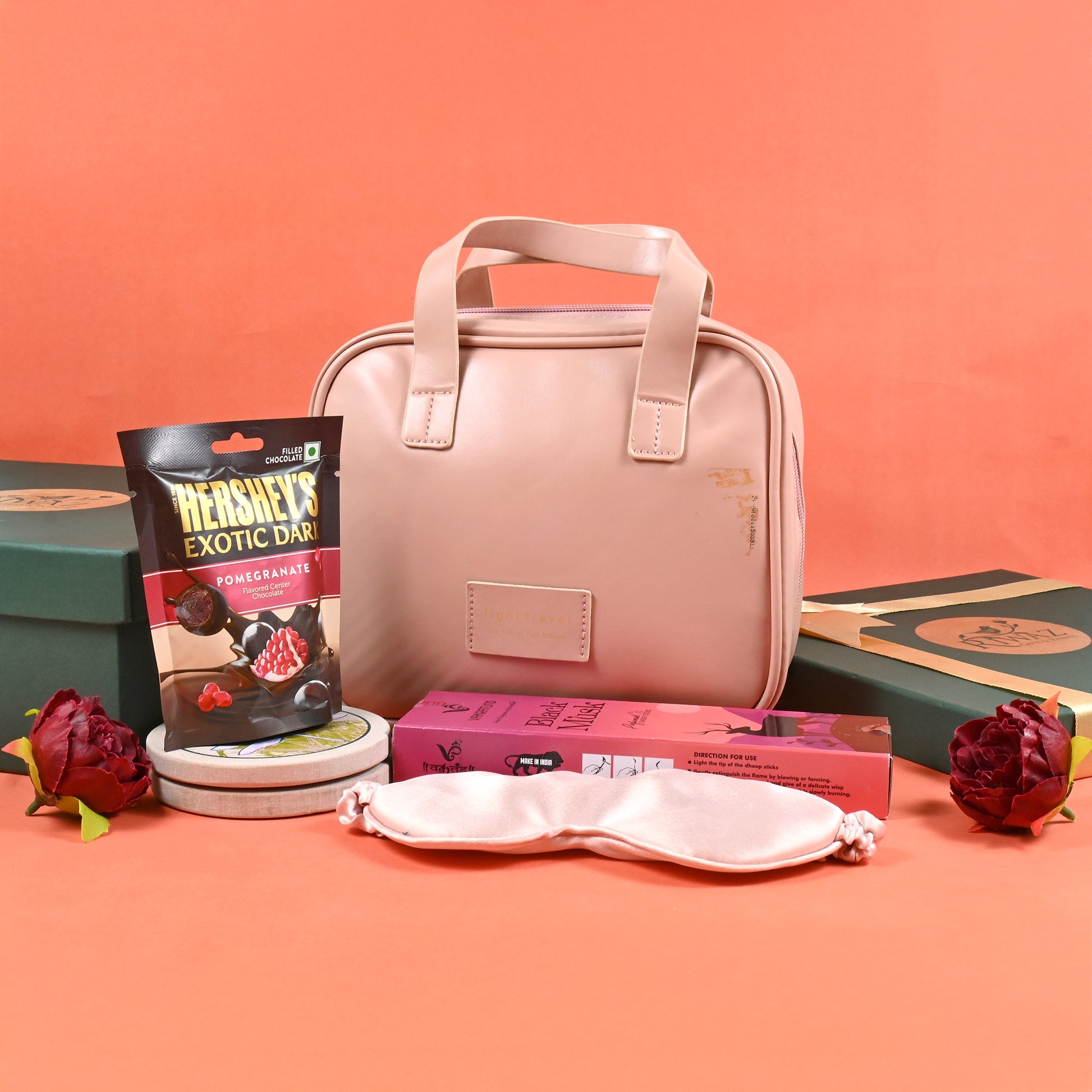 Riwaz Celebration Premium Gift Hamper for Women | Luxe Wellness & Pamper Box with Cosmetic Pouch, Gourmet Chocolate, Silk Eye Mask & Black Musk Dhoop Sticks | Perfect for Wedding, Birthday, Rakhi, Cooperate, Diwali & Festive Gifting
