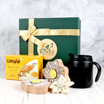Riwaz Celebration Premium Tea Gift Hamper | Masala Chai, Black Ceramic Mug with Lid, Hand-Painted Tealight Holder & Decorative Flower