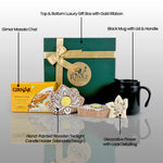 Riwaz Celebration Premium Tea Gift Hamper | Masala Chai, Black Ceramic Mug with Lid, Hand-Painted Tealight Holder & Decorative Flower