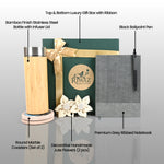 Riwaz Celebration Premium Luxury Gift Hamper | Bamboo Bottle, Grey Ribbed Notebook, Elegant Pen, Marble Artistic Coasters & Jute Flowers