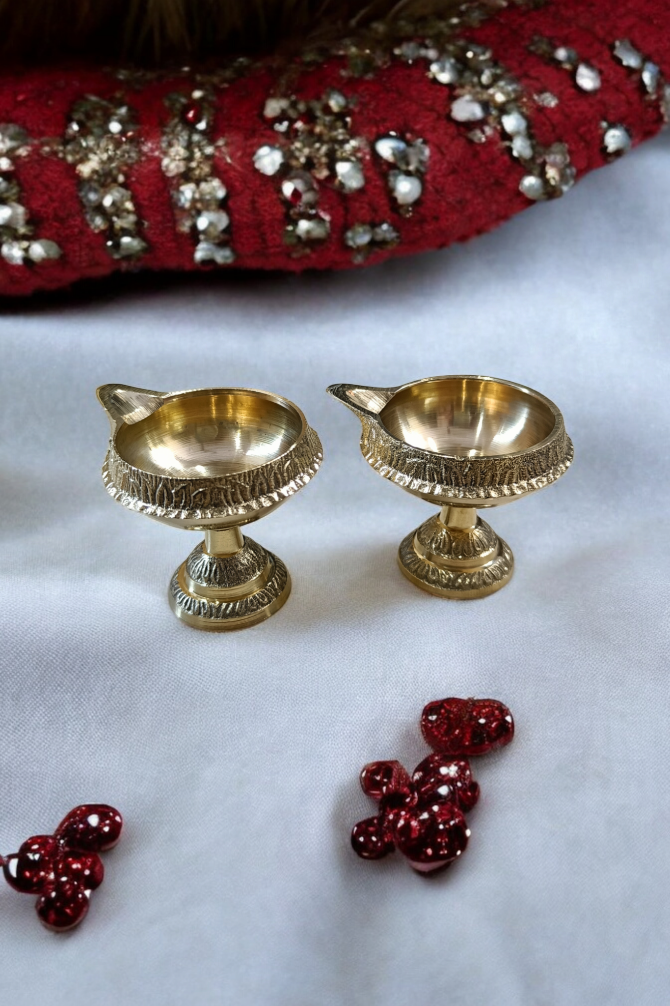 Brass Diya for Puja & Home Decor | Traditional Diya Stand Oil Lamp | Elegant Decorative Diya for Temple, Pooja & Diwali Gifting (Set of 2)