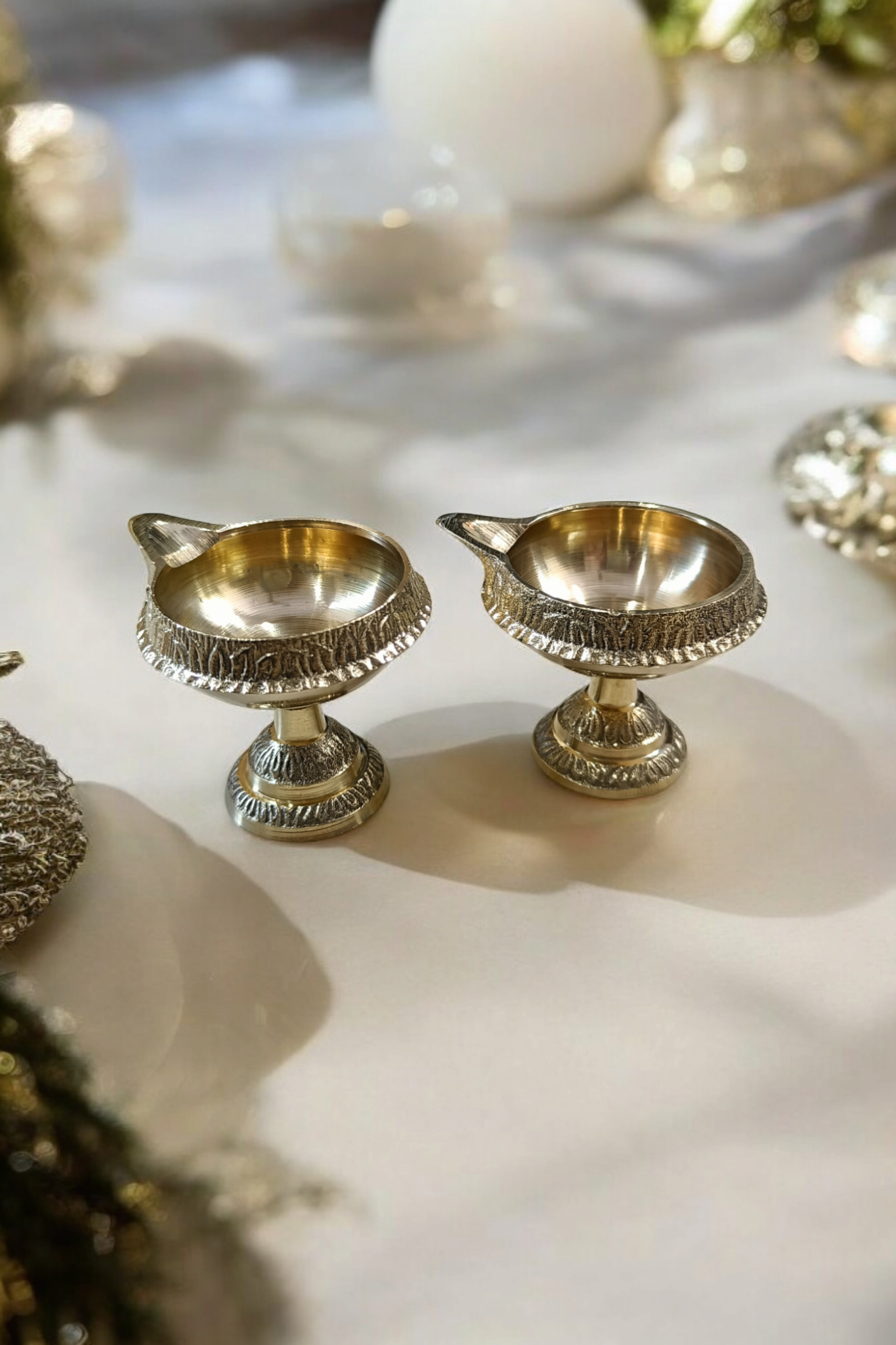 Brass Diya for Puja & Home Decor | Traditional Diya Stand Oil Lamp | Elegant Decorative Diya for Temple, Pooja & Diwali Gifting (Set of 2)