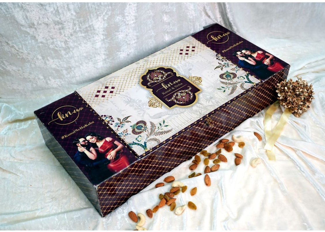 Riwaz Regal Maroon Elegance Gift Box | Designer Assortment of Almonds, Cashews, Pistachios & Raisins | Perfect for Wedding Invites & Corporate Gifting