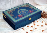 Riwaz Royal Blue Maharaja Gift Box | Designer 2-Section Luxury Dry Fruit Assortment of Almonds, Cashews, Pistachios & Raisins