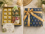 Royal Blue Floral Sweet Box with Golden Ribbon | Premium Rakhi & Festive Gift Hamper