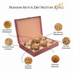 Riwaz Pink Suede Dry Fruit box  | Premium 6-Jar Set | Almonds, Cashews, Pistachios , Walnuts , Figs & Raisins| Luxury Elegant & Reusable Gift Hamper