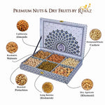 Riwaz Premium Mor Pankh Gift Box | Exquisite 6-Column Selection of Almonds, Cashews, Pistachios, Walnuts, Raisins & Khumani